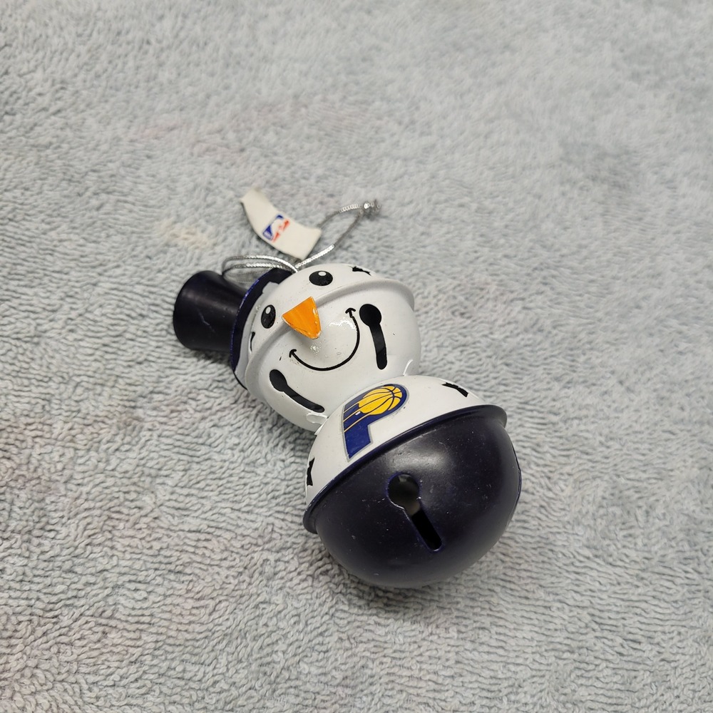 Indiana Pacers NBA Snowman Jingle Bell Christmas Ornament Metal Navy White‎ Gold